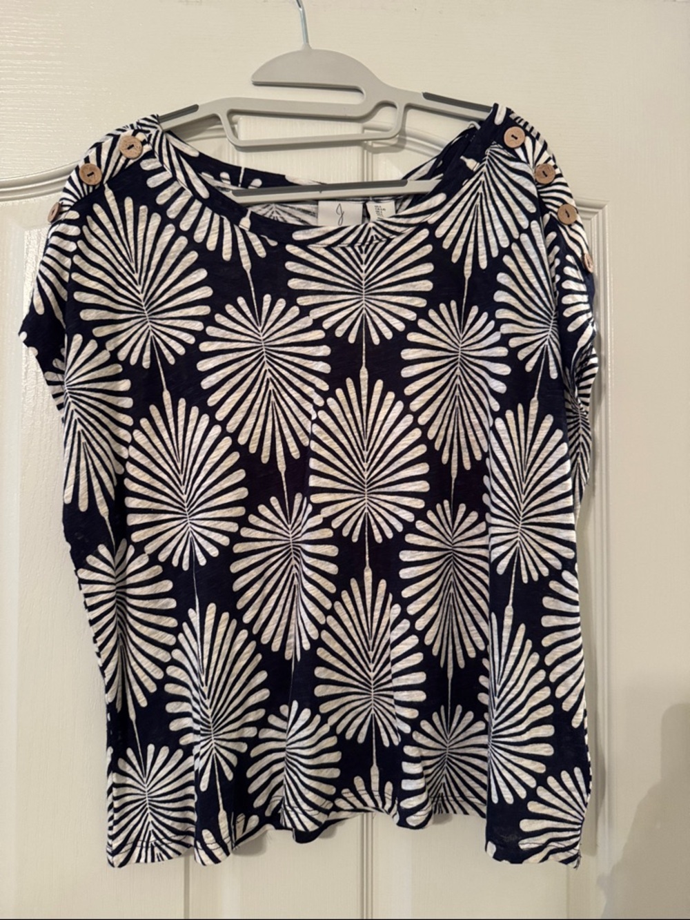 Joie Navy & White Patterned Women's Top with Button Shoulder